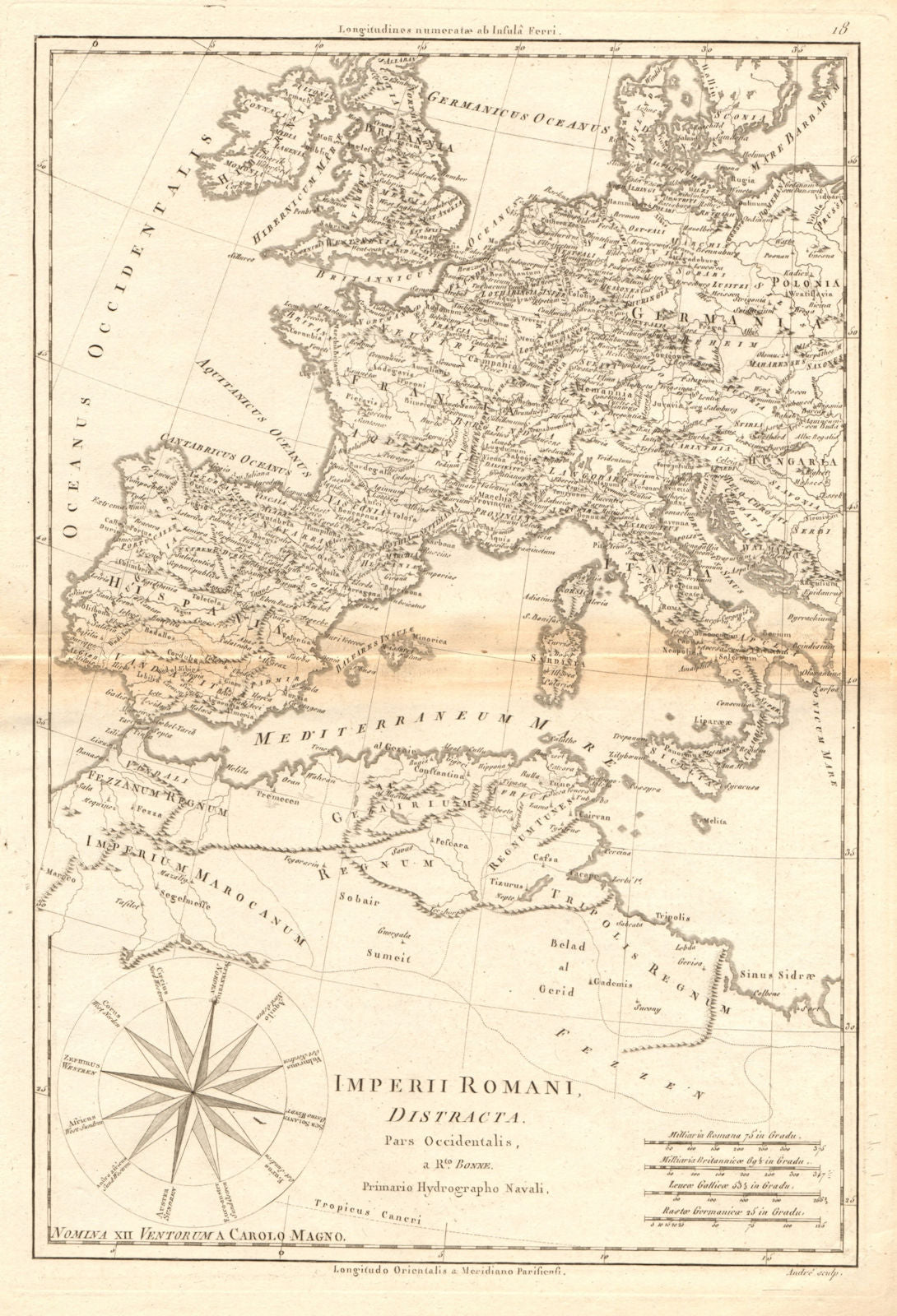 Imperii Romani Distracta pars Occidentalis. Roman Empire western. BONNE 1787 map